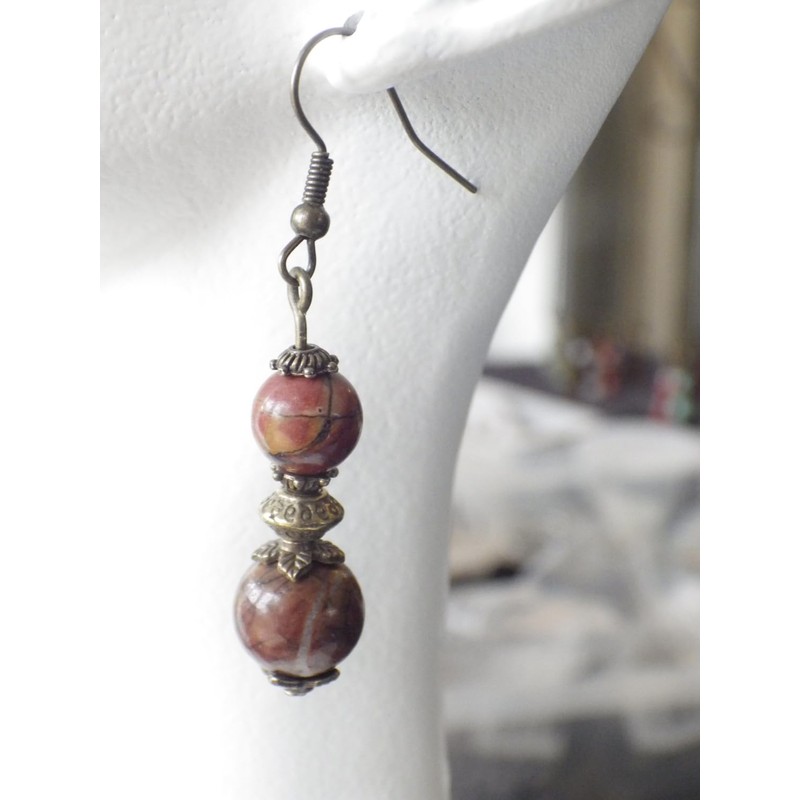 Picasso Jaspis Perlenohrringe und antike Bronzeperlen