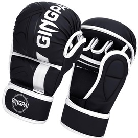 Half-Finger Boxing Fight Gloves, Half Finger Training Gloves fit for Taekwondo Sparring,Muay Thai, Martial Arts(Karav MAGA),Karate,Combat Class (Black White, M)