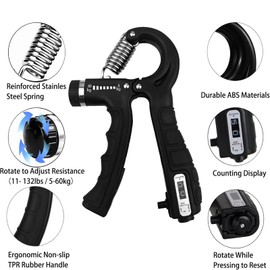 PACIOCEAN Grip Strength Trainer Kit (6 Pack), Counting Grip Strength, Adjustable Hand Grip Strengthener, Finger Trainer, Finger Exerciser, Grip Ring & Stress Relief Grip Ball with Carry Bag