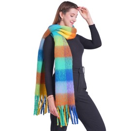 Lopsity Winter Women Warm Scarf Large Scarf Colorful Chunky Plaid Scarf Big Shawl Blanket Scarves Cold Weather Thick Blanket Scarfs Warm Shawl Women (COLOR-GREEN)