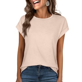 ANRABESS Womens Tops Summer Cap Sleeve Basic Tee Shirts 2025 Trendy Loose Fit Casual Dressy Business Work Tshirts Clothes Beige Small