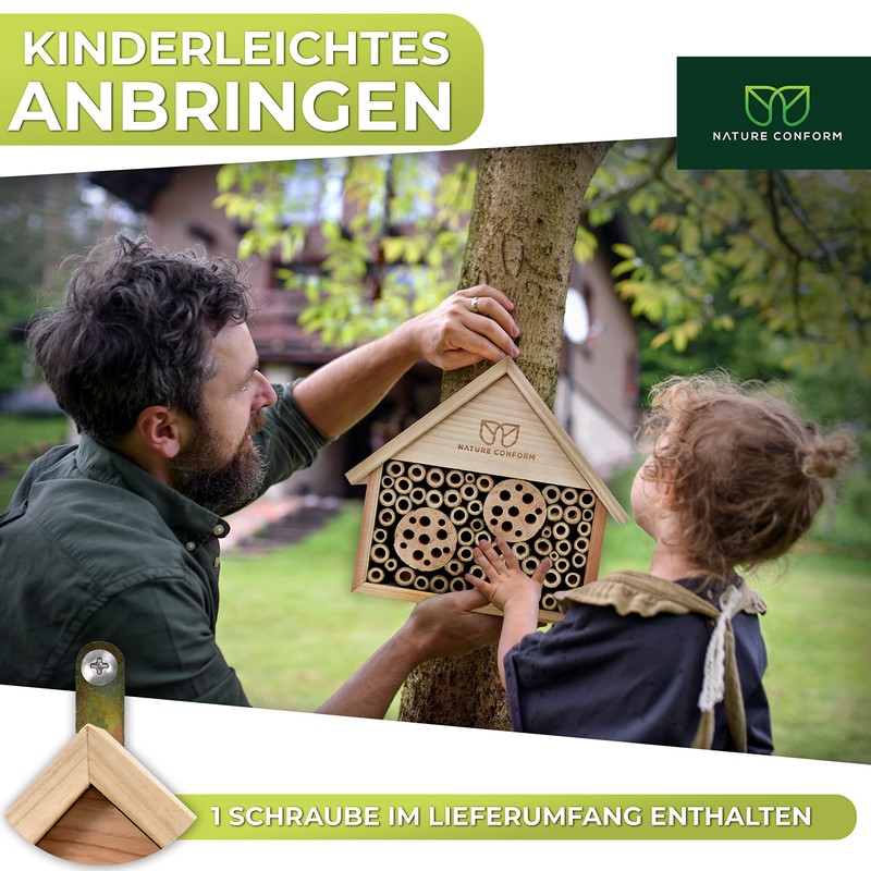 Nature Conform Bee hotel of natural wood, Bamboo, wild bee