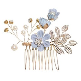 Flower Hair Combs and Pins Accessories for Wedding, Birthday, Bridesmaids, Blue, Pink, Greem White, Red ( Blue)