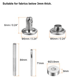 sourcing map 200 Sets Leather Rivets 6 x 6mm Metal Double Cap Rivet Snaps Studs Fasteners with 3pcs Setting Tools Rivets for Leather Craft DIY Repair Decoration, Silver Tone