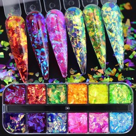 Lentejuelas Holográficas Nail Art Glitter 3D Lentejuelas holográficas para uñas Fragmentos Grandes Irregulares Copos de Brillo Suministros para Mujeres