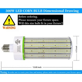 TJBB UL Listed LED Corn Light Bulb 300W, Mogul Base E39 Bulb Lamp, 5000K Daylight 42,000LM Replacement 1000W HID/MH/HPS Bulb, for Industrial or Commercial Large Area Lighting Retrofitted