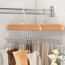 2 Pack Tank Tops Hangers Belt Hanger for Closet Bra Hanger Tie Rack with 360°Rotating Hooks Space Saving Closet Organizer for Ties, Belts, Bras, Tank Tops, Camisoles (Natural)