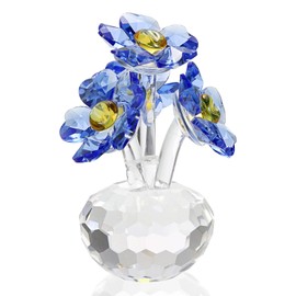 TOLIDA Crystal Forget-Me-Not Ornament - Blue Flower Figurine Crystal Paperweight, Glass Tabletop Decoration