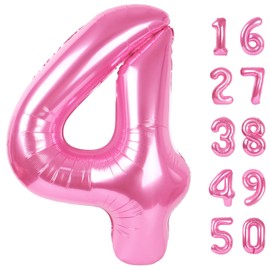 Pink Number 4 Balloon 40 Inch, Big Large Foil Helium Number Balloons,Jumbo Giant Mylar Self Inflating Number 0 Balloons for Birthday Party Decorations Supplies