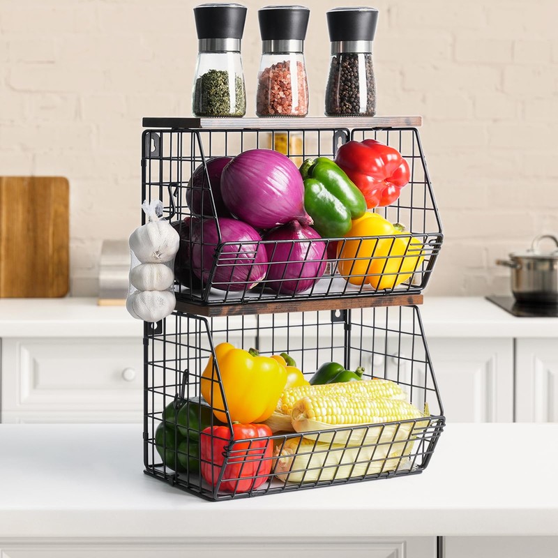 Mefirt Fruit Bowl, Stackable Wall Mounted Fruit Basket of Smooth