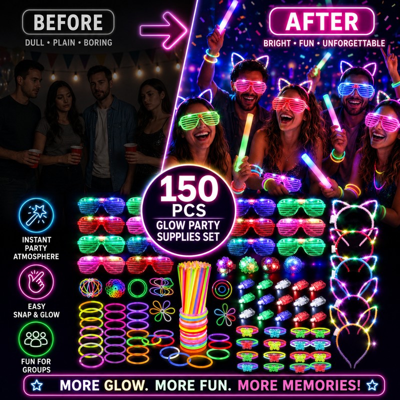 150-Piece Glow Party Favor Set for Night Events – Light