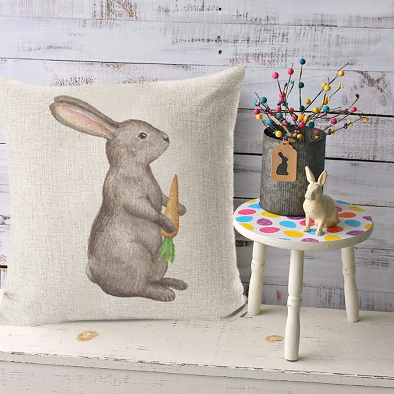 Pack of 4 Easter Cushion Covers, Easter Bunny Element Styles,
