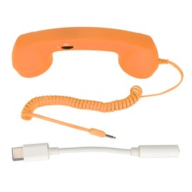 Vintage Retro Telephone Handset, Radiation Proof Cell Phone Receiver MIC Microphone for Cellphone Smartphone, 3.5 Mm Socket with USB C (Orange)
