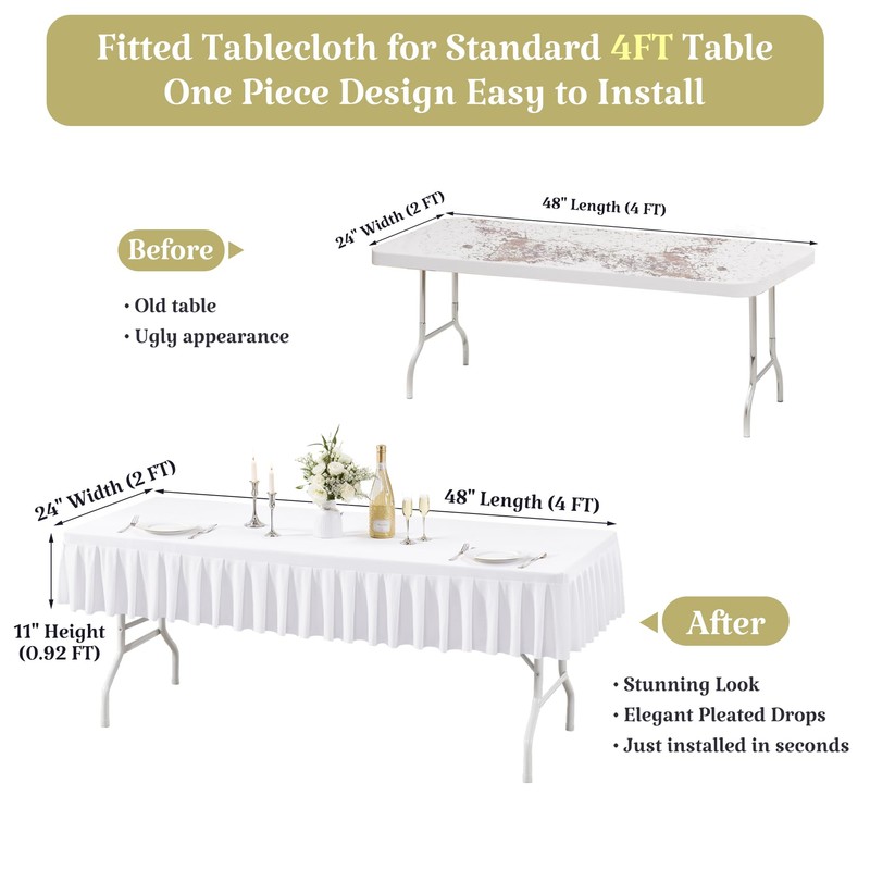 White Spandex Tablecloth for 4FT Rectangle Tables Stretch Fitted Table