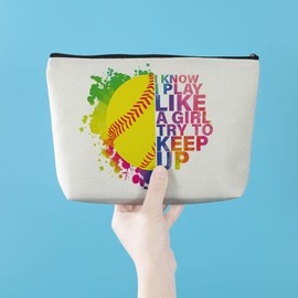4 Pcs Funny Makeup Bag Softball Party Favors Cosmetic Bag Stuff Accessories Birthday Gifts for Women Teen Coach Zipper Pouch Travel Organizer Toiletry Bag Vacation Christmas