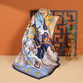 ZhaoCo 100% Natural Mulberry Silk Scarf, 66 x 66 cm / 26 x 26 Inch Silk Scarf, Graphic Print, Small, Soft, Square Silk Scarf for Women, Ss70-007