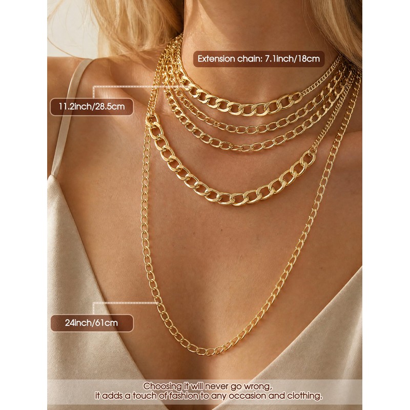 Sllaiss Chunky Gold Layered Necklaces for Women Punk Cuban Link