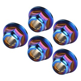 Ruifu Bicycle and Motorcycle Titanium Nuts M6 / M8 / M10 / M12 Lock Nuts Flange Set of 5 (M8, Flame Blue)