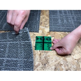 MaxTab Will Float Residential/Commercial Carpet Tile. 250tabs = 70 syds/630 SF of Carpet Tile Installation. Heavy Duty Adhesive and a Silicone Cross Hatch for Spill/Cleaning Resistance