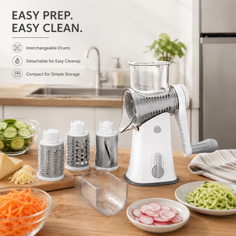 5-in-1 Rotary Cheese Grater & Vegetable Slicer – Stainless Steel