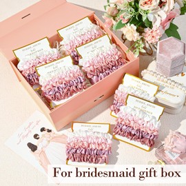 8 Pack Bridesmaid Gifts Satin Bridesmaid Scrunchies Soft Hair Ties Bachelorette Party Favors Hair Accessories for Women Bridesmaid Proposal Gift (Gradient Pink)