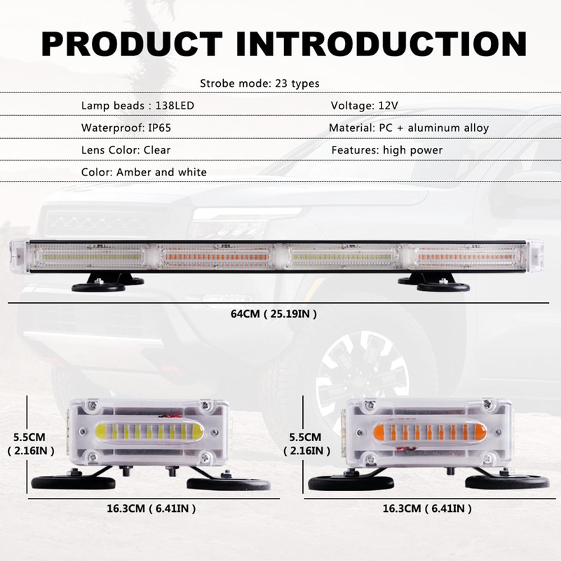 Nrgedzam 138-LED Traffic Advisor Light Bar, High Intensity Emergency Strobe