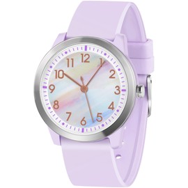 SOCICO Nurses Watch for Nurses, Doctors, Medical Professionals, Students, Easy to Read Dial, 50M Waterproof Women's Men Medical Analog Watch with Second Hand, Soft Breathable Silicone Band (Purple - rainbow face)