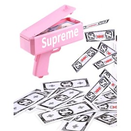 JIMCOM Money Gun Shooter Money Gun for Movies That Look Real, Prop Gun Make it Rain, Handheld Cash Gun for Game Movies Party（Pink）