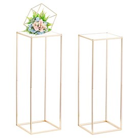 Nuptio - Jarrones dorados para centros de mesa de boda con panel acrílico, 2 piezas de 31.5 pulgadas de alto, soporte de flores de metal elegante para decoración de bodas a granel, centro de mesa