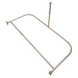 Utopia Alley Rustproof Wall Mounted Aluminum D-shape Shower Rod With Ceiling Support for Freestanding Tubs, 60 Inch Large Size by 25 Inch, Brushed Nickel