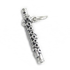 Flute Piccolo Music Instrument 3D 925 Solid Sterling Silver Charm Pendant Bracelet Jewelry Making Supply
