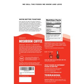 Terrasoul Superfoods Organic Instant Mushroom Coffee, 30 Servings, 4.75oz - Fair-Trade | Freeze-Dried | Medium Roast | Arabica Beans