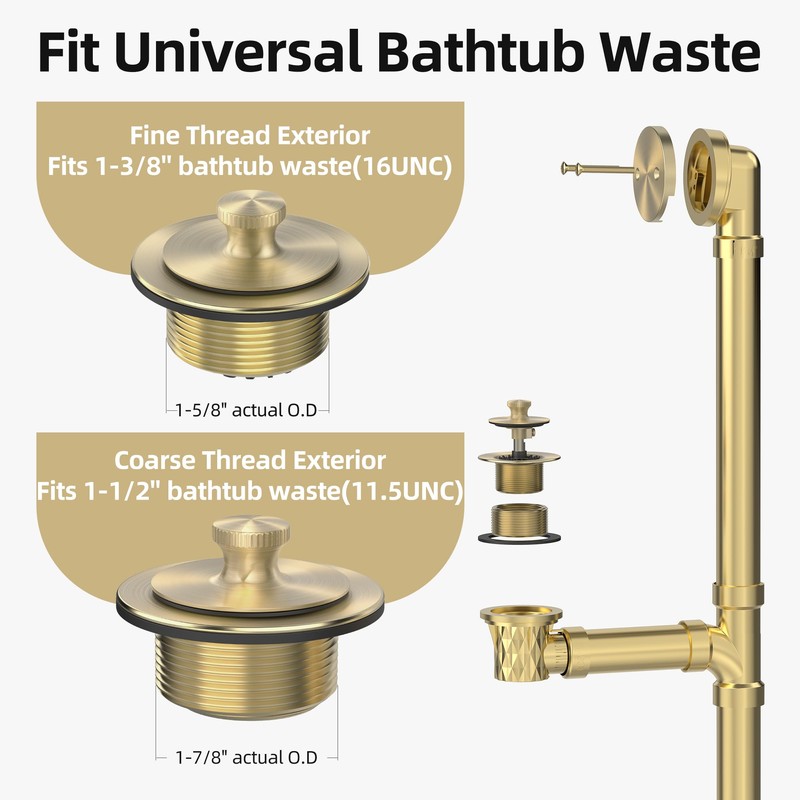Sogmeter Brushed Gold Bathtub Drain, Hair Catcher and 2-Hole Overflow