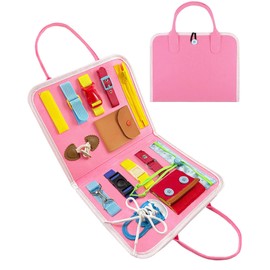 Exorany Juguete Montessori para niños pequeños, juguetes sensoriales, regalos para niños de 1, 2, 3 y 4 años de edad, niñas y niños preescolares, actividades educativas, juguete de viaje, aprendizaje básico de vestir (rosa)