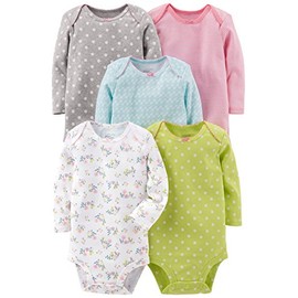 Simple Joys by Carter's Baby 5-pack Long-sleeve Bodysuit, grey/pink/lime/blue, 24 Months