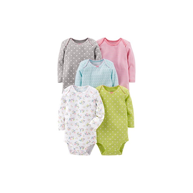 Simple Joys by Carter's Baby 5-pack Long-sleeve Bodysuit, grey/pink/lime/blue, 24