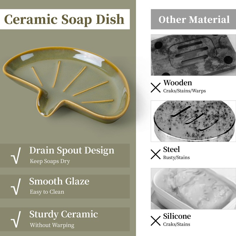 Ceramic Soap Dish with Drainage – Half Moon Soap Holder