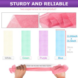 4 Pieces African Bath Sponge African Net Long Net Bath Sponge Transform Your Shower Routine with African Bath Sponges for Exfoliated, Silky Smooth Skin(Blue, Green, Purple, White)