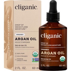 Cliganic – Aceite de Argán Orgánico 100% Puro, Prensado en Frío, 60 ml (2 fl. oz) – Certificado USDA Organic – Vegano, Sin OMG – Hidratante para Piel, Cabello y Rostro