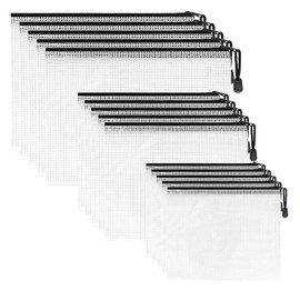 YXHZVON A4/A5/A6 Document Bag, Pack of 15 Waterproof Document Folders with Zip for School, Office, Zip Pouch for Magazines, Documents, Black File Organiser