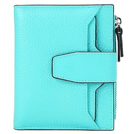 Cartera de piel con bloqueo RFID para mujer, tamaño pequeño, compacto con cremallera doble, Lichee Sea Blue, Talla unica
