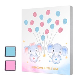 YANSYUN Gender Reveal Party Fingerprint Tree, Elephant Theme Baby Shower Gender Reveal Fingerprint Guest Book, Gender Reveal Baby Shower Party Ideas Gender Reveal Keepsake Decoration