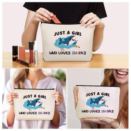 Girlly Shark Makeup Bag Graduation Gifts: Sharks Themed Cosmetic & Toiletry Organizer Pouch For Daughters, Sisters, Niece, Mom, Friends,Teen Girls & Women.Ideal Shark Lover Gift For Travel, Birthdays.
