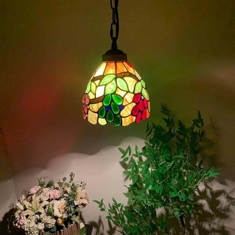 Bieye L10761 Grape Tiffany Style Stained Glass Ceiling Pendant Light