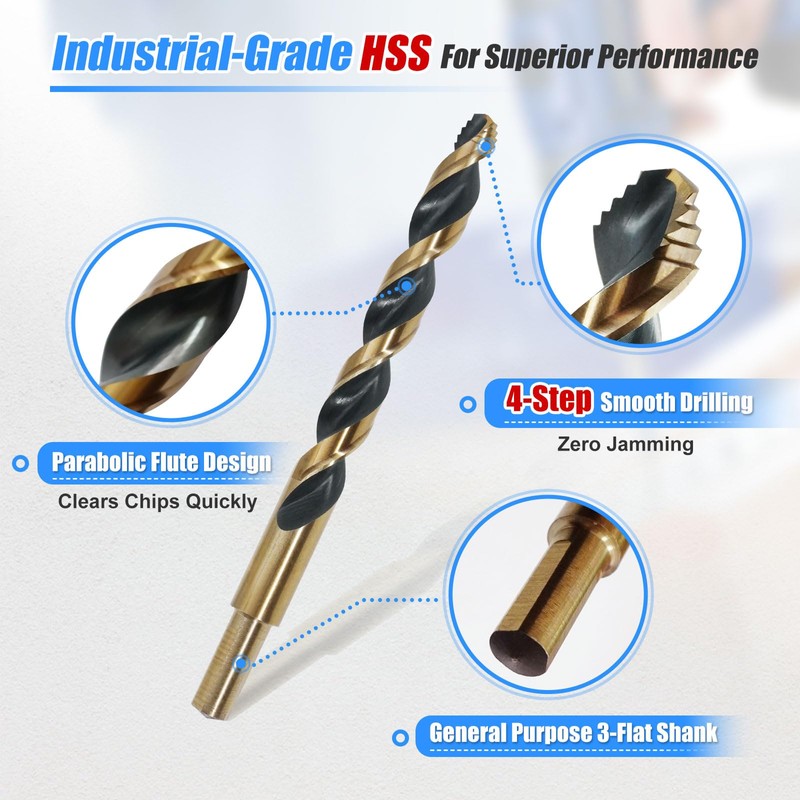HIGHFIRE 29 Piece HSS Stepped Point Drill Bit Set 1/16"-1/2",