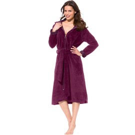 Morgenstern Women's Dressing Gown with Zip, Hood, Terry Cloth, Velour, Luxury Dressing Gown, bordeaux