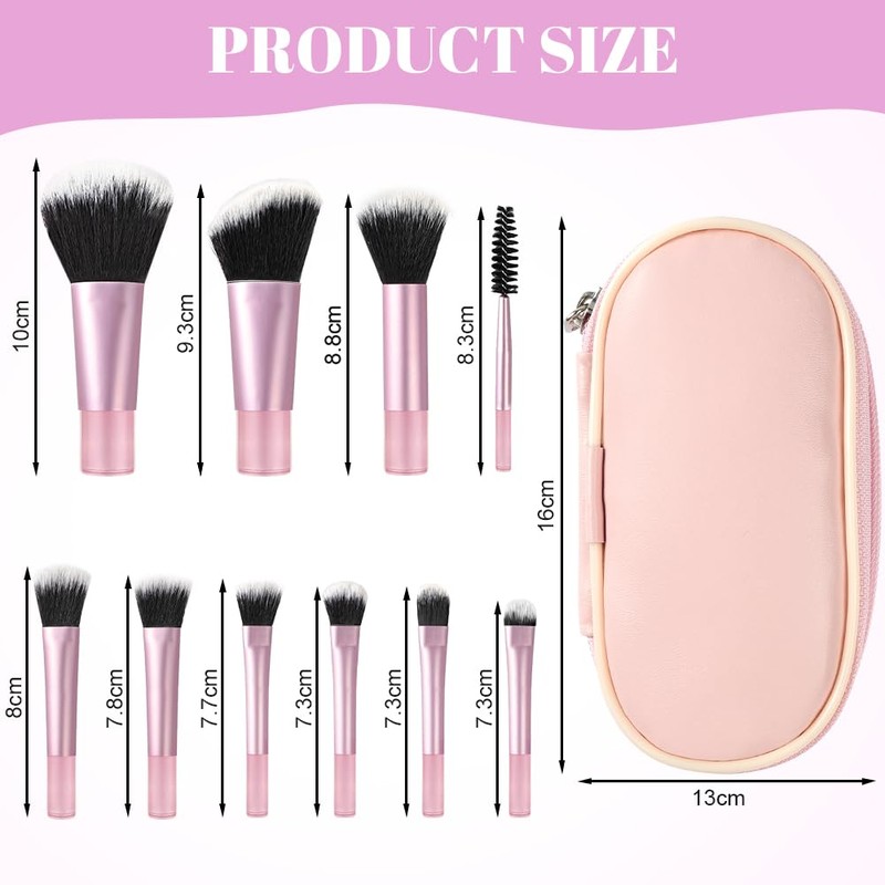 OFFCUP 10pcs Travel Makeup Brush Set, Mini Makeup Brushes With