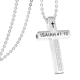 FUNPAR Cross Breathing Necklace for Anxiety, Inspirational Bible Verse Mindfulness Pendant Necklace, Stainless Steel Meditation Breathwork Tool, Anxiety Relief Items for Teens Gift(Silver 41: 10)