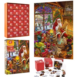 Advent Calendar 2024 Christmas Jigsaw Puzzles, Christmas Countdown Calendar for Kids Adults Teens with 1008 Pieces Puzzles, 24 Boxes of Advent Calendars Christmas Presents for Kids