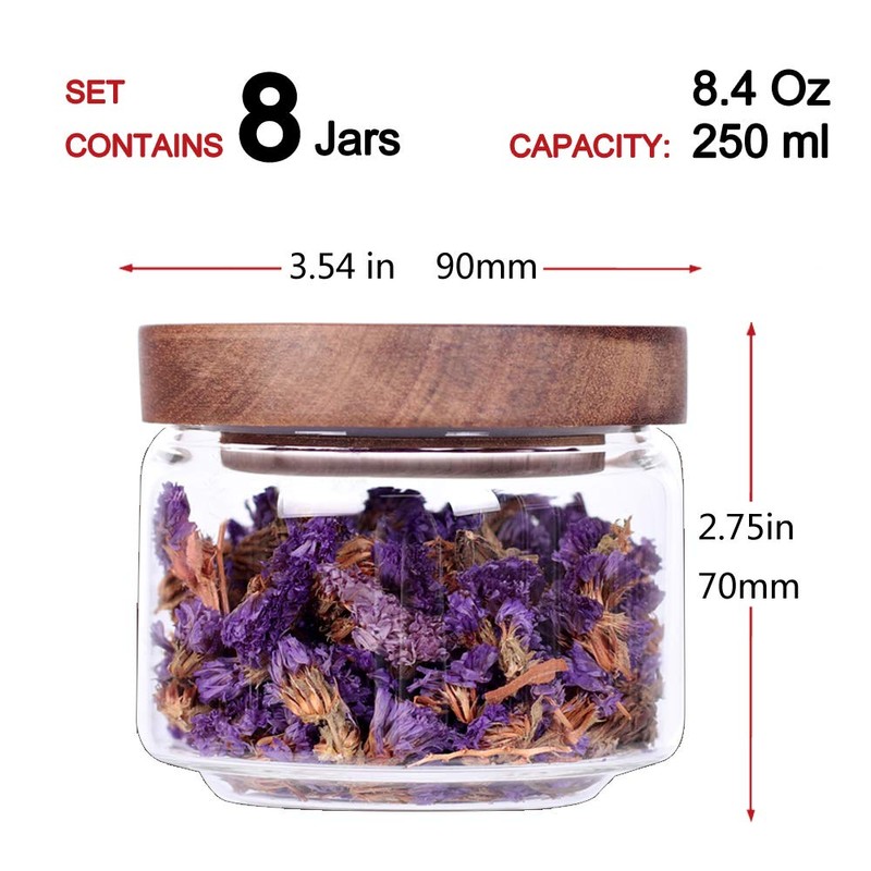 Tzerotone 8 Pcs Spice Containers - 8.5oz Glass Spice Jars